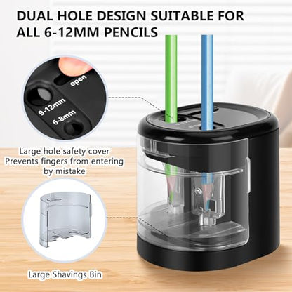 Electric Pencil Sharpener, Double Hole (Black) - color: Black