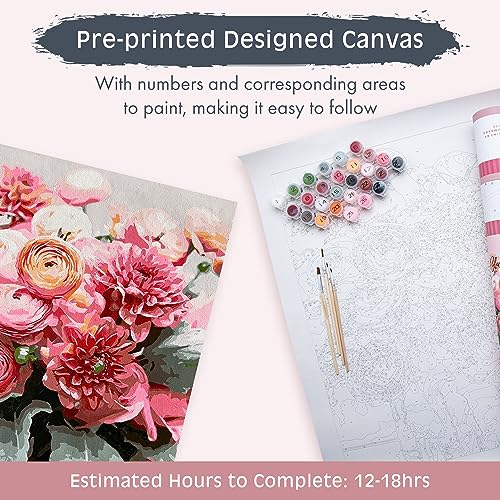 Pink Picasso Paint by Number Kit, for Adults & Teens,16x20, Blushing Blooms | Botanical Floral Collection, Acrylic Paints and Brushes included, Pre-printed high quality canvas, DIY art kit, Gift-ready - color: Blushing Bloom