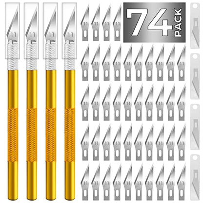 Exacto Knife Craft Knife Hobby Knife 74 Pack with 4 Upgrade Sharp Hobby Knives and 70 Spare Knife Blades for Art, Scrapbooking,Stencil (Gold) - color: Gold