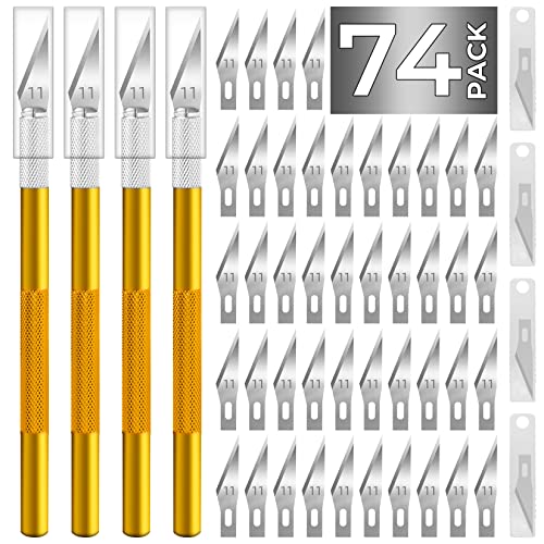 Exacto Knife Craft Knife Hobby Knife 74 Pack with 4 Upgrade Sharp Hobby Knives and 70 Spare Knife Blades for Art, Scrapbooking,Stencil (Gold) - color: Gold