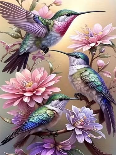 Mosaflare 5D Hummingbird Diamond Painting Kits for Adults 12x16 Inch - color: KM580-1