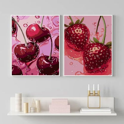 AIBOERL 2 Pack Diamond Art Kits for Adults,Retro Cherry Diamond Painting | Round Drill Fruit Diamond Painting for Beginners DIY Rhinestone 5D Diamond dots(Gemstone Craft)Wall Art Gift 12x16IN - color: DP01980