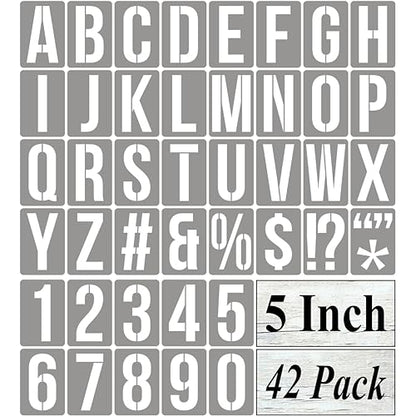 5 Inch Alphabet Letter Stencils for Painting - 42 Pack Letter and Number Stencil Templates with Signs for Painting on Wood, Reusable Numbers and Letters Stencils for Chalkboard Wood Signs & Wall Art - size: 5 Inch