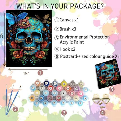 Arttoplus Skull Paint by Numbers Kit for Adults Beginner 16x20 inch - color: MT20323-US