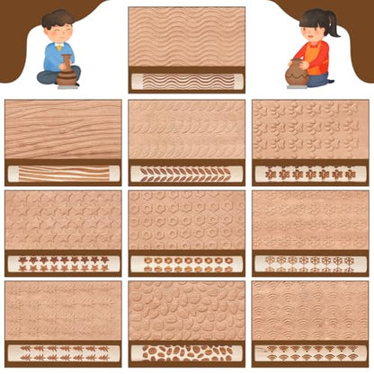 NBEADS 10 Pcs 10 Styles Clay Texture Rollers, Ceramics Potters Stamp Roller Tools Textured Rolling Pins for Slab Building Sculpting Handmade Craft Art DIY Design, 4.37x0.63 inch