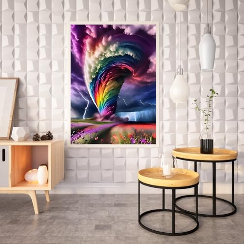 Rainbow Storm Diamond Painting Kits for Adults, 5D Diamond Art Painting by Numbers Kits, DIY Rainbow Storm Diamond Art Kits, Full Round Drill Diamond Paintings for Adults for Home Wall Decor, 12x16in - color: Rainbow Storm