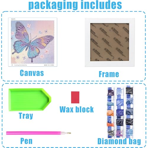 geesfayan Diamond Art Kits for Kids,6 Inch DIY Gem Art Painting with 7 Inch Frame, Complete Starter Kit for Beginners, Creative Arts & Crafts Gift for Girls & Boys (Butterfly) - color: Butterfly