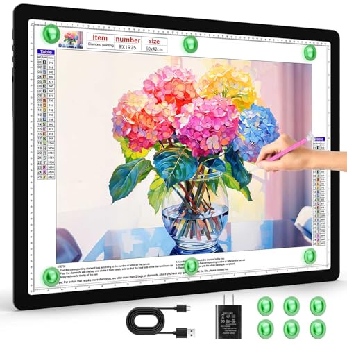 Zocelight Rechargeable A2 Light Pad 25.2" x 18.4",Magnetic Light Board for Diamond Painting,Physical Buttons,US Adapter,3 Colors,Stepless Dimming Light Box for Tracing, Light Table Sketching,Drawing - size: A2 without Stand