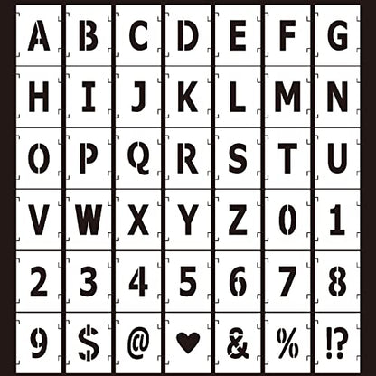 42Pcs Letter Stencils - 3 Inch Letters & Numbers Interlocking Stencil Kit for Painting on Wood, Wall, Fabric, Rock, Canvas, Chalkboard, Signage - size: 3 inch