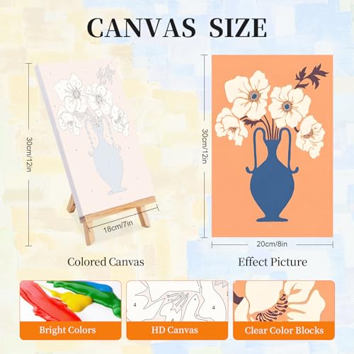 4 Pack Paint by Numbers Kit for Adults with Frame, Flowers & Floral Vase | DIY Acrylic Painting Kit with Wooden Easel, Framed Paint by Number for Beginners, Home Wall Decor & Gift, 8 x 12 Inch - color: OP4FUS2510-03