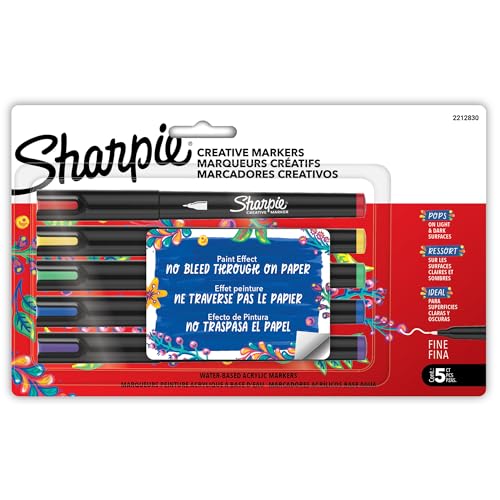 Sharpie Creative Markers, Water-Based Acrylic Paint Markers, Fine Tip, Assorted, 5 Count - size: 5 Count, style: Fine Tip