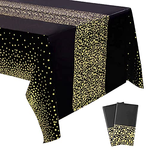 Yancorp 2 Pack Tablecloth for Rectangle Tables Gold Dot Disposable Tablecloths Plastic Tablecloth Party Table Covers for Birthday Thanksgiving Christmas Wedding Outdoor BBQ (Black-M, 2 Pack) - color: Black-m, size: 2 Pack
