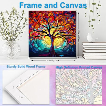 Artunion Framed Paint by Numbers Kit for Adults Beginners & Kids Ages 8-12,Tree of Life Paint by Number with Frame,Acrylic Paint by Numbers Kit on Canvas 10 * 10 Inch Without Easel - color: ZXT-190-F