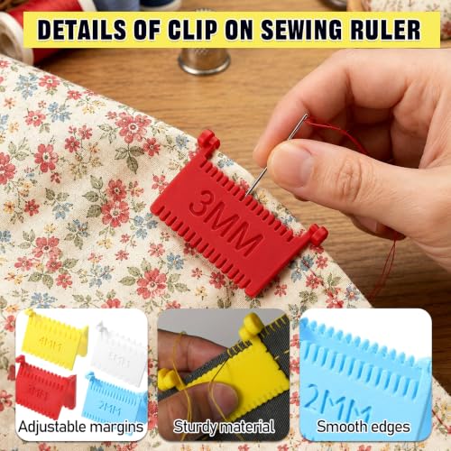 4 PCS Clip-On Sewing Ruler and Clear French Curve Ruler for Sewing Set | Premium Blanket Stitch Guide Tool with 2mm, 3mm, 4mm, 5mm Spacing for Hand-Sewing, Embroidery, Patchwork & Dressmaking