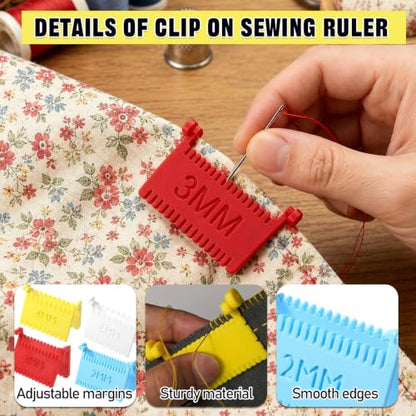 4 PCS Clip-On Sewing Ruler and Clear French Curve Ruler for Sewing Set | Premium Blanket Stitch Guide Tool with 2mm, 3mm, 4mm, 5mm Spacing for Hand-Sewing, Embroidery, Patchwork & Dressmaking