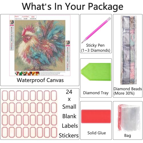 Shouruihua Diamond Painting Kit for Adult, Colorful Rooster Diamond Art Kit | Funny Chicken, Gem Art, Diamond Dotz Kits, Silly Animal Diamond Dots, Full Round Drill Diamond Painting Kits, 11.8x11.8 in - color: Colorful Rooster