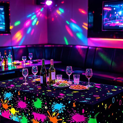2 Pack Neon Table Cloths, 108 x 54 Inch Glow Party Table Covers Disposable Table Cover Graffiti Paint Glow Table Cloths for Halloween Birthday Black Light Neon Party Decorations - size: 2 PCS