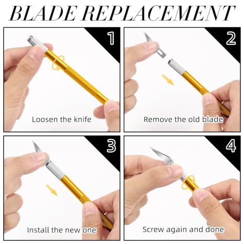 Exacto Knife Craft Knife Hobby Knife 74 Pack with 4 Upgrade Sharp Hobby Knives and 70 Spare Knife Blades for Art, Scrapbooking,Stencil (Gold) - color: Gold