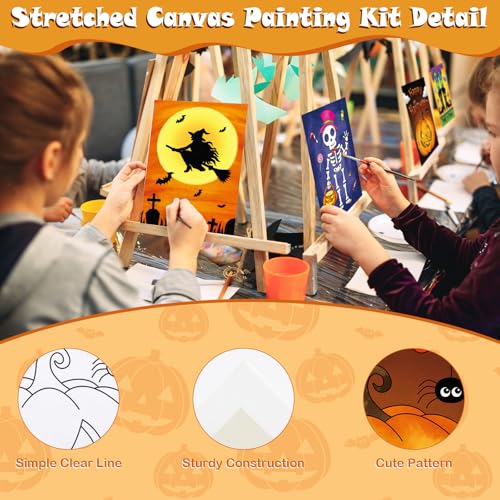 Anseal 12 Packs Pre Drawn Canvas to Paint, 5" X 7" Halloween Pre Printed Canvas for Kids, Pre Stretched Canvas Outline Painting Boards for Beginners, Students, Party Favor - style: Halloween