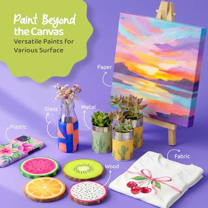 Chalkola Acrylic Paint Set for Adults & Kids - 56 Pcs Canvas Painting Kit with 32 Paints (22ml), 10 Brushes, 10 Canvases, Tabletop Easel, Palette, Knife - Professional Craft & Art Painting Supplies | 32 Acrylic Paints (22ml), 10 Brushes, 10 Canvases, Tabl