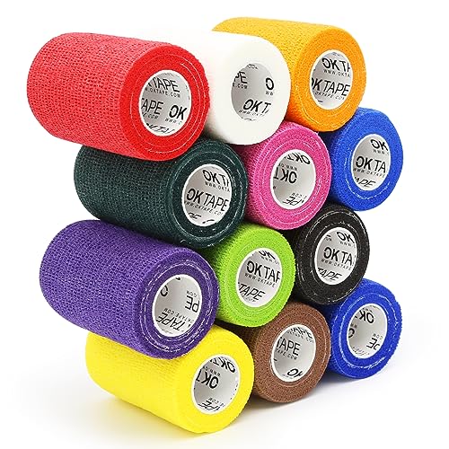 OK TAPE Self Adherent Cohesive Bandages Wrap 12Packs 3" x 5 Yards - color: Mix Color 01, size: 3 In x 5 Yards