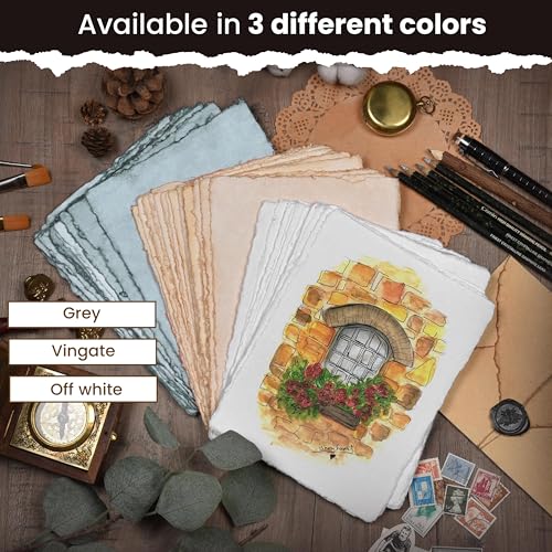 LEATHER VILLAGE Offwhite Deckled Edge Watercolor Paper 25 Sheets 4x6 Inches - color: White, size: 6 X 4 Inch
