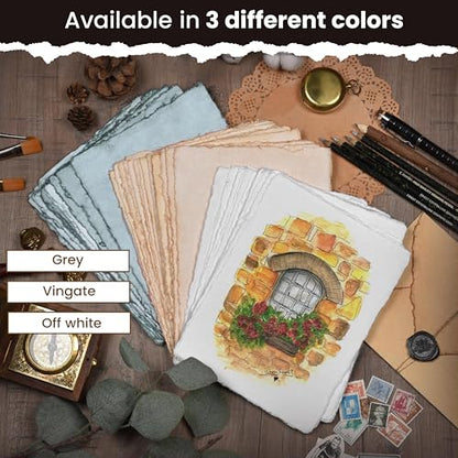 LEATHER VILLAGE Grey Deckled Edge Watercolor Paper 25 Sheets 4x6 Inches - color: Grey Toned, size: 6 X 4 Inch