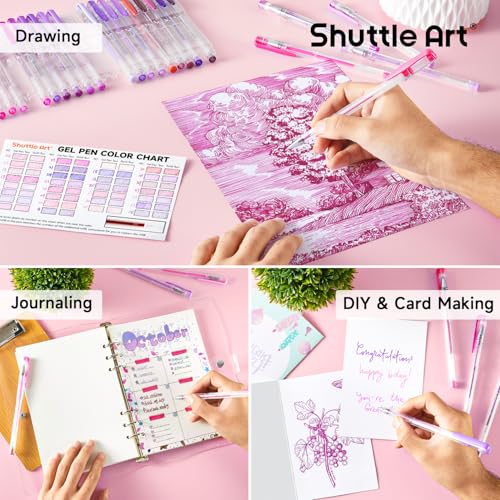 Shuttle Art 60 Pack Tone , Pink Purple Gel Pens with 30 Refills for Adults Coloring Books Journaling Drawing Nature, Landscapes, Animals Scenes - color: 60 Pack Pink Purple Tone