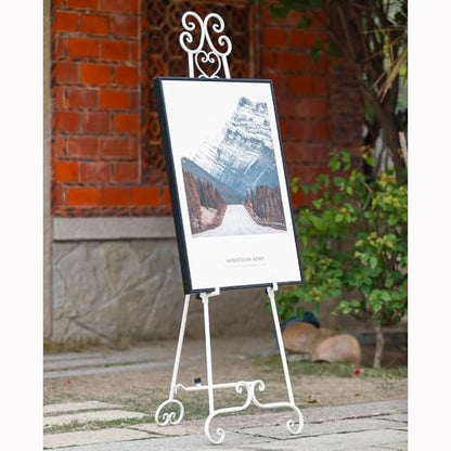 Heavy Duty Easel Stand for Wedding Sign, Adjustable Metal Display Easel - style: Scroll-White