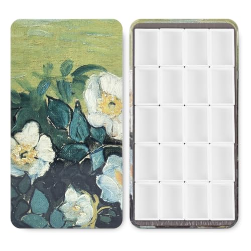20 Empty Full Pans Watercolor Palette Tins Box with Magnetic Squares - color: Green Rose, size: 20 Full Pans