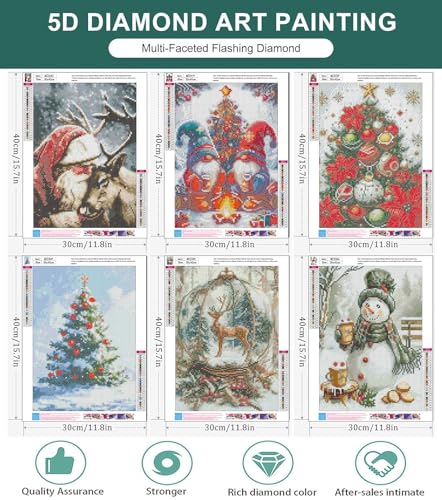 6 Pack Diamond Art Kits for Adults Christmas Diamond Painting Kits 12x16 In - color: 6 Pack Christmas, size: 11.8x15.7in(30x40cm)