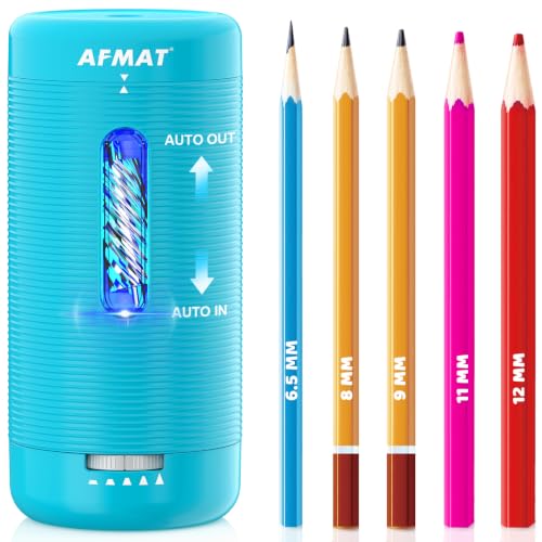 AFMAT Electric Pencil Sharpener, Fully Automatic Pencil Sharpener, Auto in & Out, Rechargeable Hands-Free Sharpeners for Jumbo & Colored Pencils (6.5-12mm), Portable for Home/Classroom/Office PSC2 - color: Cyan Blue