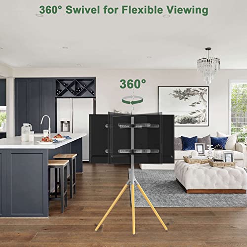 UPGRAVITY Gray TV Easel Stand with Tripod Base for 45-65 inch Screens | 180°Swivel Tripod TV Stand for Apartment, Bedroom, Studio - Height Adjustable Portable TV Stand w/Cable Ties - color: Gray
