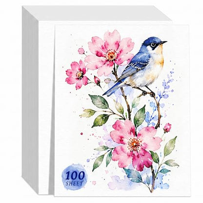 100 Sheets Watercolor Paper 8.5x11 Inches, 300 GSM Cold Press, Thick Watercolor & Mixed Media Paper Bulk – Paint Paper for Watercolor, Acrylic, Gouache, Ink, Sketching & Crafts