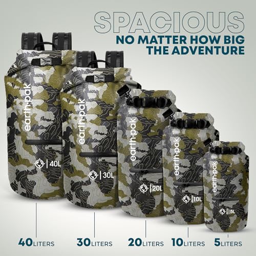 Earth Pak Waterproof Dry Bag with Zippered Pocket - Waterproof Dry Bag Backpack Keeps Gear Dry - color: Camo, size: 20L