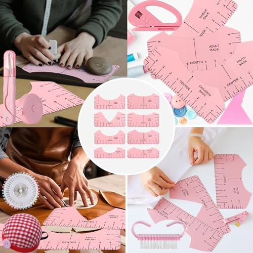 XEUZK Sublimation Shirts Tool Pink Kit With 8T Shirt rulers, 3Pack Teflon Sheet for Heat Press 12 x 16in, Heat Resistant Gloves & Silicone Bumps, 4Rolls Heat Resistant Tape& Tape Dispenser Sublimation - color: Pink