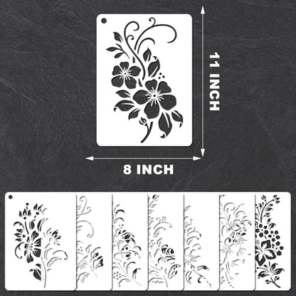 YKW 8 Pack Floral Stencils for Painting, Reusable Plant Spray Paint Templates - Large 11x8 Flower Patterns for Wall, Fabric, Wood,Stone - DIY Home Decor (Plant-Flower) - style: Plant-flower