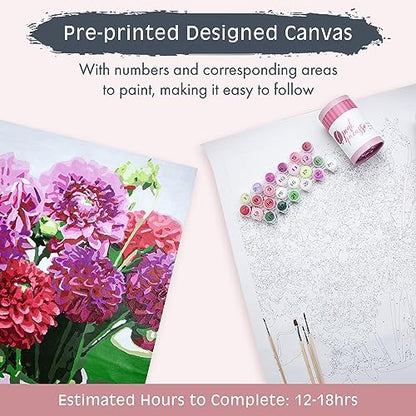 Pink Picasso Paint by Number Kit, for Adults & Teens,16x20, Dahlia Delight | Botanical Floral Collection, Acrylic Paints and Brushes included, Pre-printed high quality canvas, DIY art kit, Gift-ready - color: Dahlia Delight