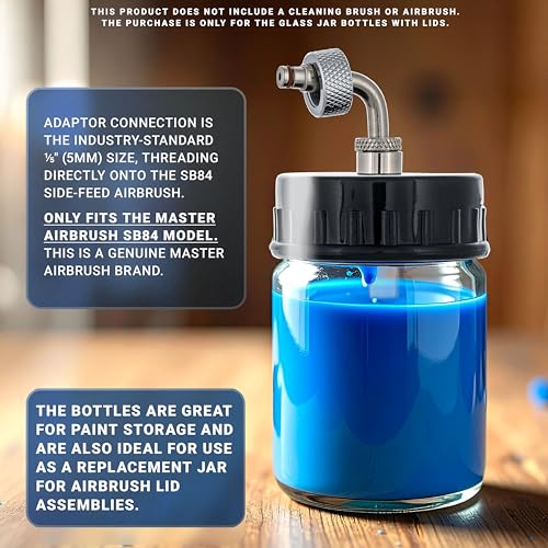 Master Airbrush Brand Box of 10-Each TB-007 Empty 3/4-Ounce, (22cc) Glass Bottle for SB84 Side-Feed Mount Airbrush - size: 0.75oz - Glass - Side-Feed