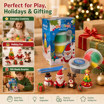 Air Dry Clay for Kids, 4 Christmas Mini Modeling Clay Sets, DIY Snowman Model Magic Clay Kit with Tools & Tutorials, Christmas Stocking Stuffers for Kids, Creatible Art Crafts Toys Gifts Xmas Gift - color: 4 Packs Mini Christmas Kit