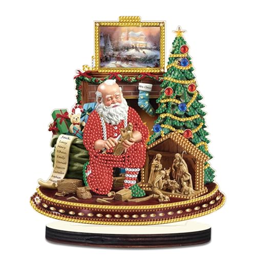 Christmas Diamond Art Tabletop Decoration, DIY Santa Claus in Carving, Diamond Art 5D Special Shape Crystal Diamond Partial Diamond Art Painting Mosaic Handicraft, Home Office Tabletop Decor Gift - color: Santa Claus in Carving
