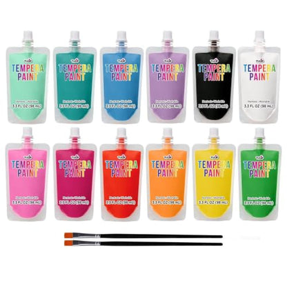 TULIP Washable Tempera Paint Pouches 12-Pack, Art & Craft Supplies, Non-Toxic, Quick Dry Paint, Easy Squeeze for Kids, 12 Rainbow Colors, 6+