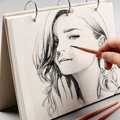 Retro Spiral Sketchbook Linen Hardcover 120 Pages 160GSM Thick Refillable Loose Leaf Notebook for Art Drawing Stationery School Supplies (Large)