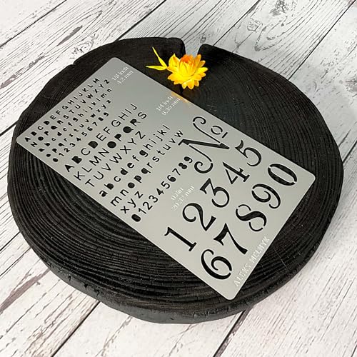 Aleks Melnyk No.422 Metal Stencil, Tiny Letters, Normografo, Pyrography, Wood Burning, 1 PCS, Template, Engraving Wood and Patterns, Alphabet and Number, Lettering, Letting, Bullet Journaling