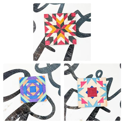 9" Barn Quilt Kit Set 4 | Aztec, Pineapple, HST Fun, LG Milky Star | Paintable unfinished wood quilt blocks for DIY farmhouse wall art and craft nights. - size: 9 inches (set of 4), style: Aztec,Pineapple,HSTFun,LGMilkyStar