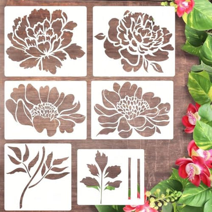 6 Pcs Large Flower Stencils for Painting, 14 X 12 Inch Flower Stencils for Crafts Reusable, Wood and Wall Stencils for Painting Large Pattern, DIY Templates Holiday Wall Paper (E) - style: E
