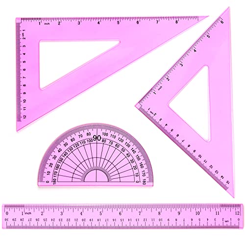 Coopay 12 Inch Math Geometry Tool Plastic Ruler Square Set Includes Straight Ruler, Triangles, Protractor for Student School Office Supplies (Pinkish-Purple) - color: Pinkish-Purple, size: 12 Inch