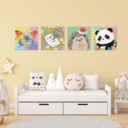 UiSdfuy Diamond Art Kits for Kids,Arts & Crafts for Kid Ages 8-12,Diamond Art for Kids,Gem Art Diamond Painting 6" X 6" - color: Panda, Butterfly, Hedgehog, Bear