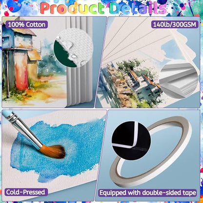 100 Sets 4x6 Inch Watercolor Cards with Envelopes, 140 lb/300 GSM Watercolor Paper Cards, Watercolor Postcards Perfect for Making Wedding Invitation, Notecards, Thank-You and Christmas Card