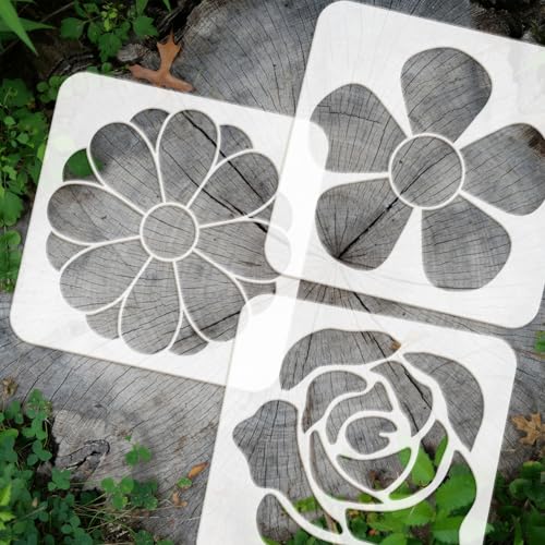 FINGERINSPIRE 9PCS Flowers Stencils for Painting 7.9x7.9inch Large Flowers Petals Drawing Templates Plastic PET Rose Daisy Flower Painting Stencils Plant Theme Templates for Wood Fabric - color: Flowers